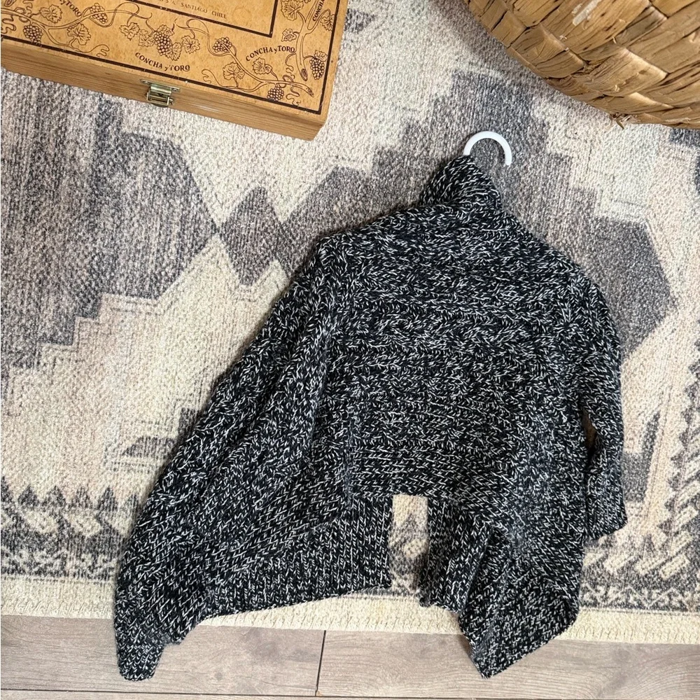 Ralph Lauren Toddler Girl Chunky Knit Black & White Marled Shawl-Collar Cardigan